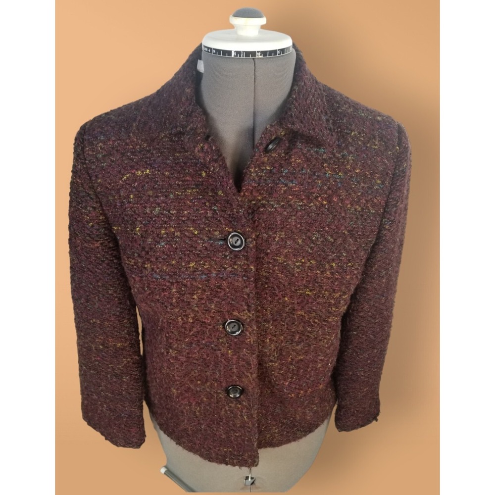 Sag Harbor Burgundy Rust Jacket Size 8P Lined Button up Pit To Pit 20 In